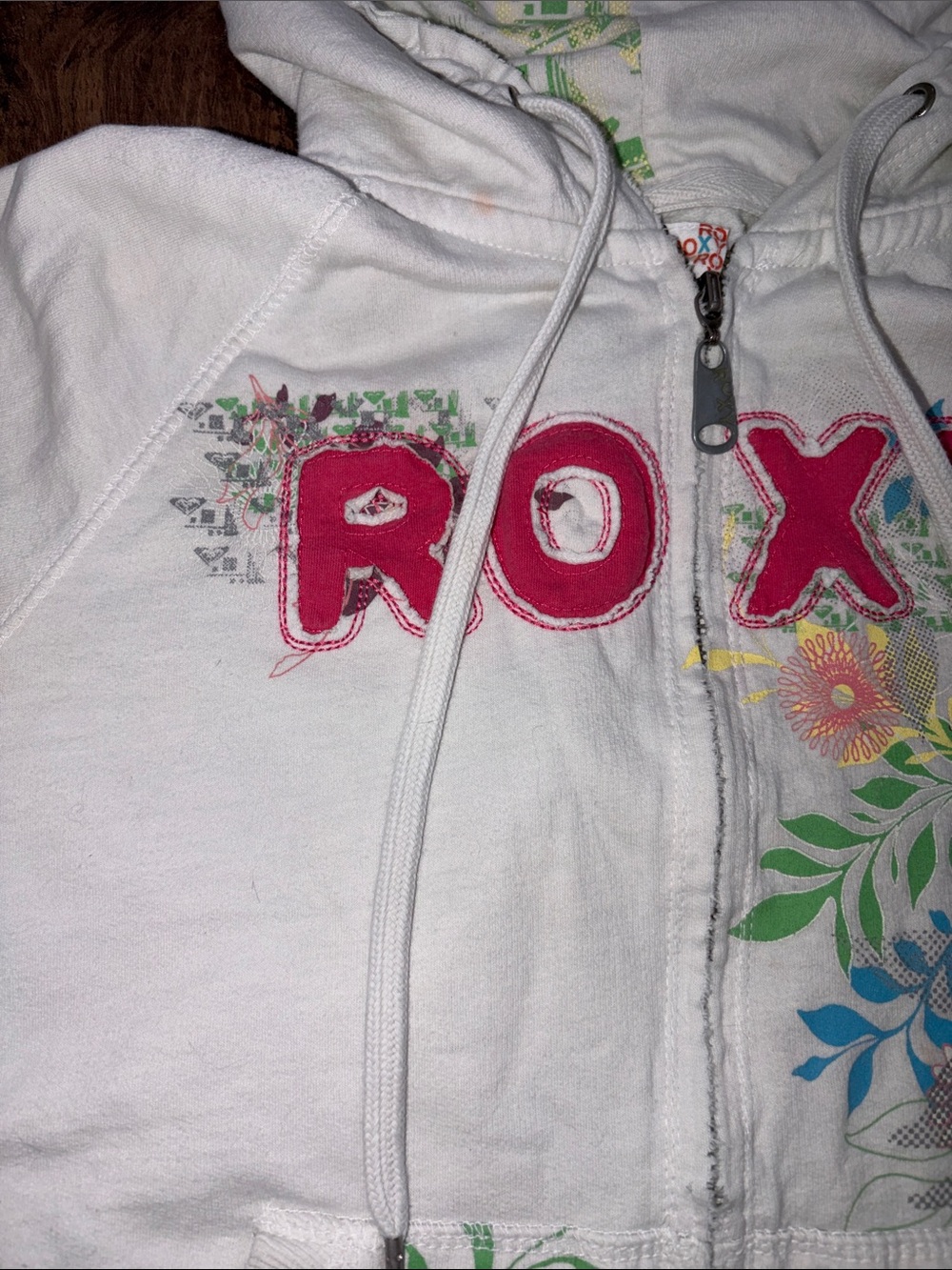 Roxy Zip Up Hoodie with Pink Logo and Multicolor Floral Print - Picture 4 of 14